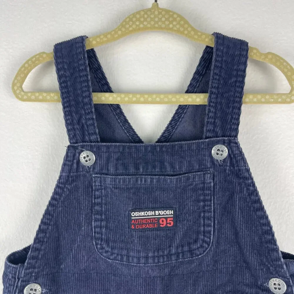 VTG Osh Kosh B'Gosh Navy Blue Corduroy Vestbak Bib Overalls Kids Size 24 Months